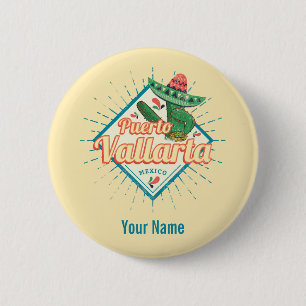 Puerto Vallarta Jalisco Mexico dancing cactus 6 Cm Round Badge