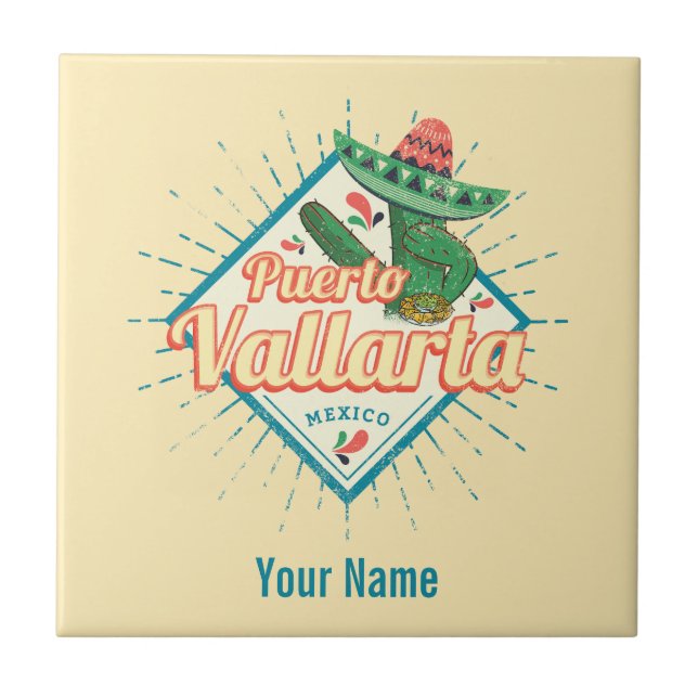 Puerto Vallarta Jalisco Mexico dancing cactus Ceramic Tile (Front)