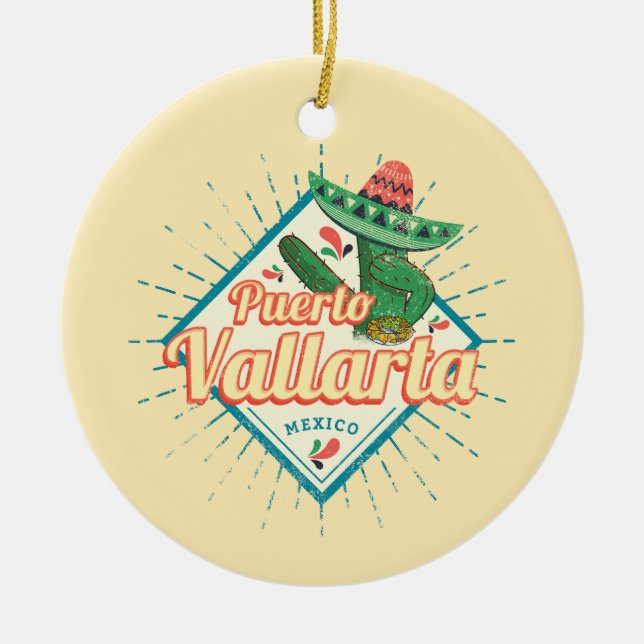 Puerto Vallarta Jalisco Mexico dancing cactus Lugg Ceramic Ornament (Front)