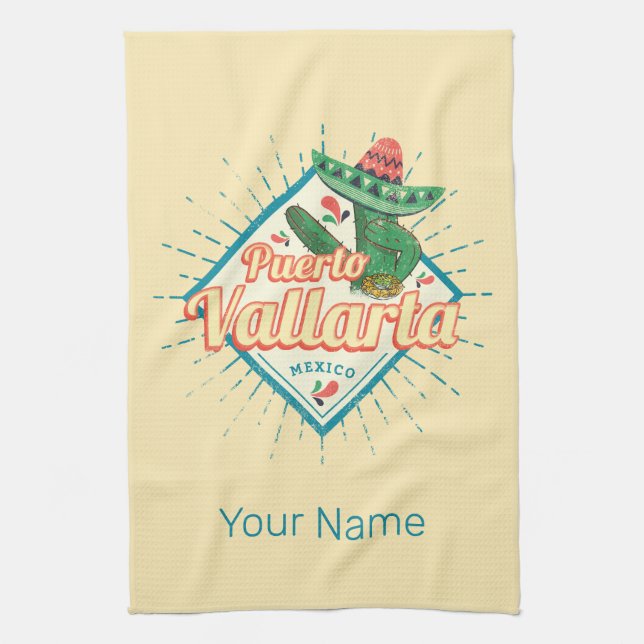 Puerto Vallarta Jalisco Mexico dancing cactus Tea Towel (Vertical)
