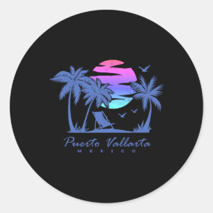 Puerto Vallarta Mexico Beach Vacation Retro Vintag Classic Round Sticker