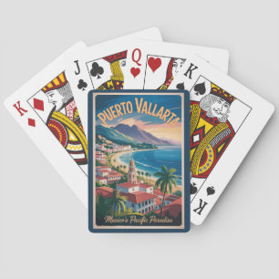 Puerto Vallarta Mexico Illustration Travel Art Playing Cards