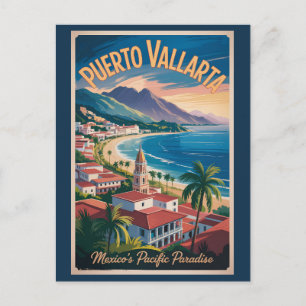 Puerto Vallarta Mexico Illustration Travel Art Postcard