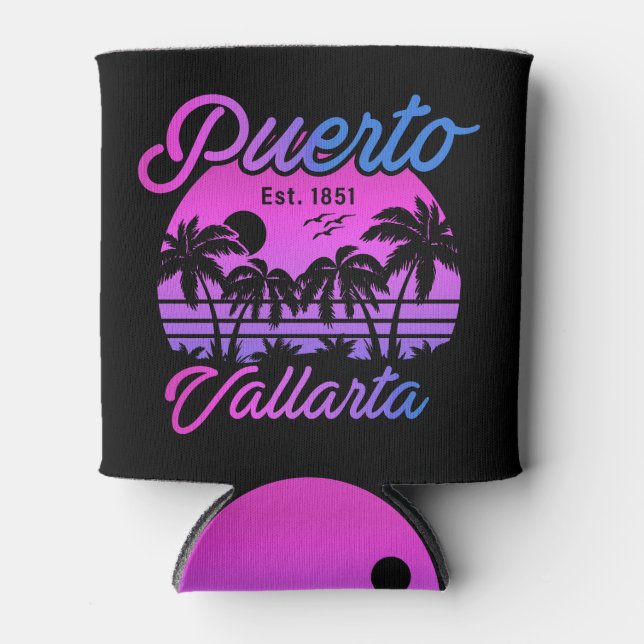 Puerto Vallarta Mexico Retro Sunset Souvenirs 60s Can Cooler (Front)