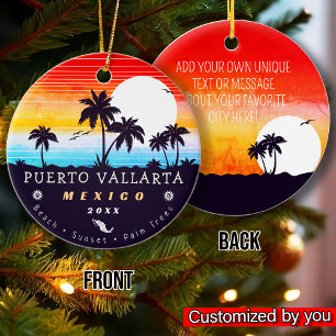 Puerto Vallarta Mexico Retro Sunset Souvenirs 60s Ceramic Ornament