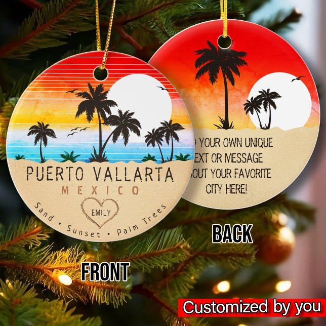 Puerto Vallarta Mexico Retro Sunset Souvenirs 60s Ceramic Ornament (Creator Uploaded)