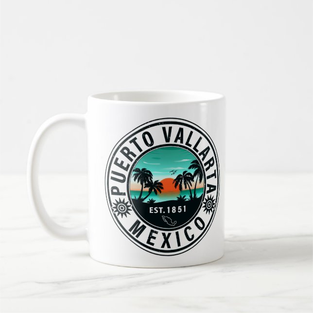 Puerto Vallarta Mexico Retro Sunset Souvenirs 60s Coffee Mug (Left)