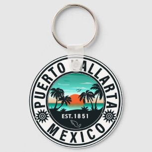 Puerto Vallarta Mexico Retro Sunset Souvenirs 60s Key Ring