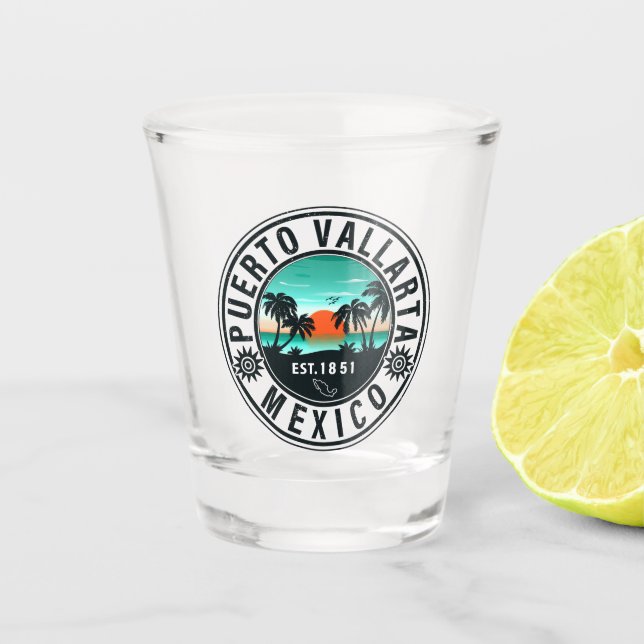 Puerto Vallarta Mexico Retro Sunset Souvenirs 60s Shot Glass (Front)