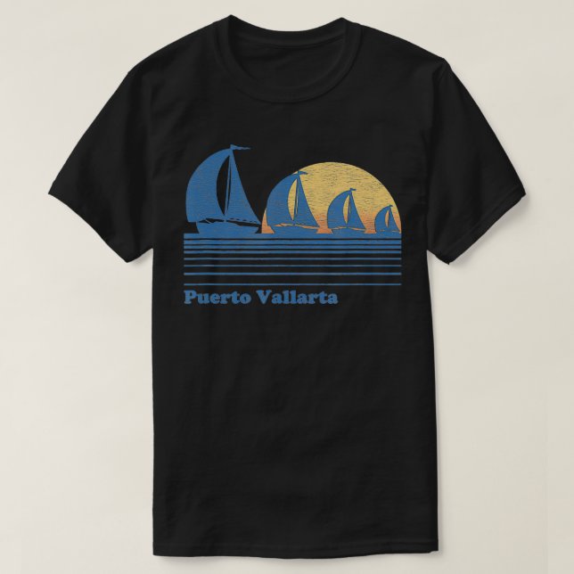 Puerto Vallarta Mexico Sailboat  Vintage 80s  T-Shirt (Design Front)