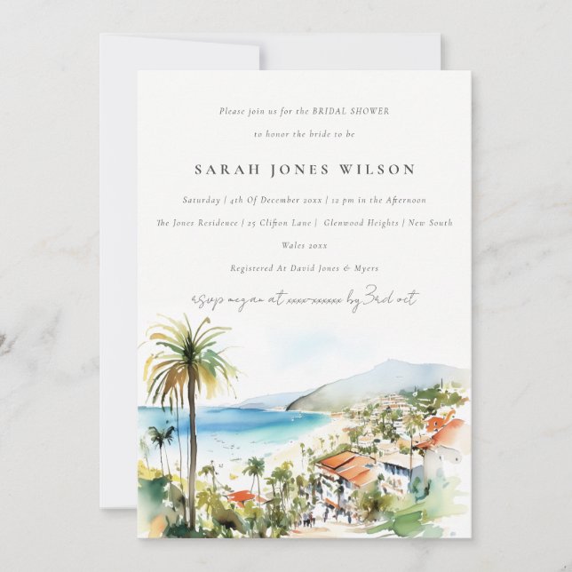 Puerto Vallarta Mexico Watercolor Bridal Shower Invitation (Front)