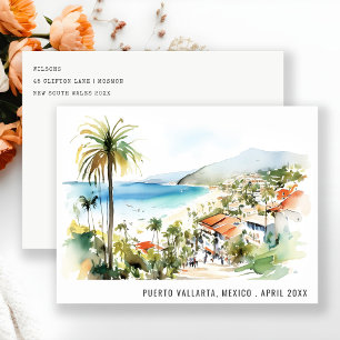 Puerto Vallarta Mexico Watercolor Landscape Travel Holiday Postcard