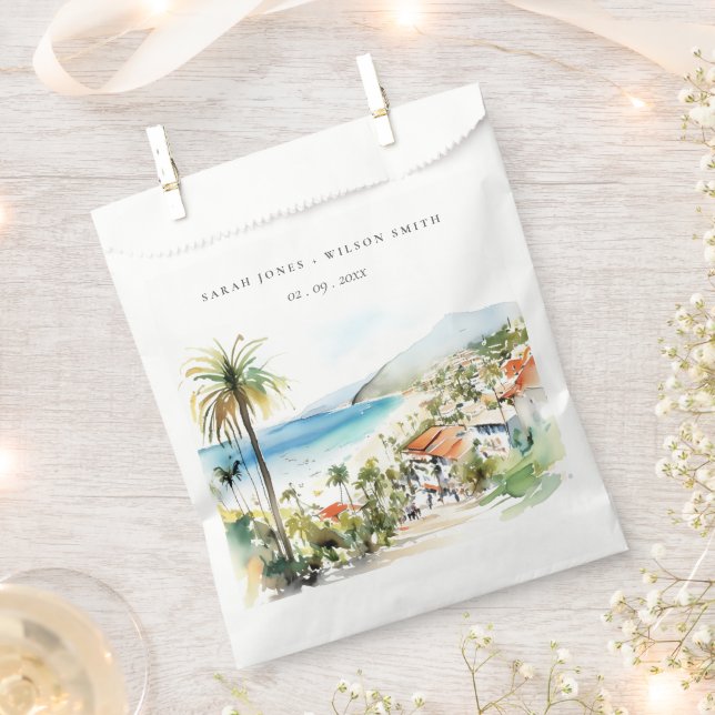 Puerto Vallarta Mexico Watercolor scape Wedding Favour Bag (Clipped)