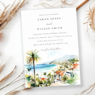 Puerto Vallarta Mexico Watercolor scape Wedding Invitation