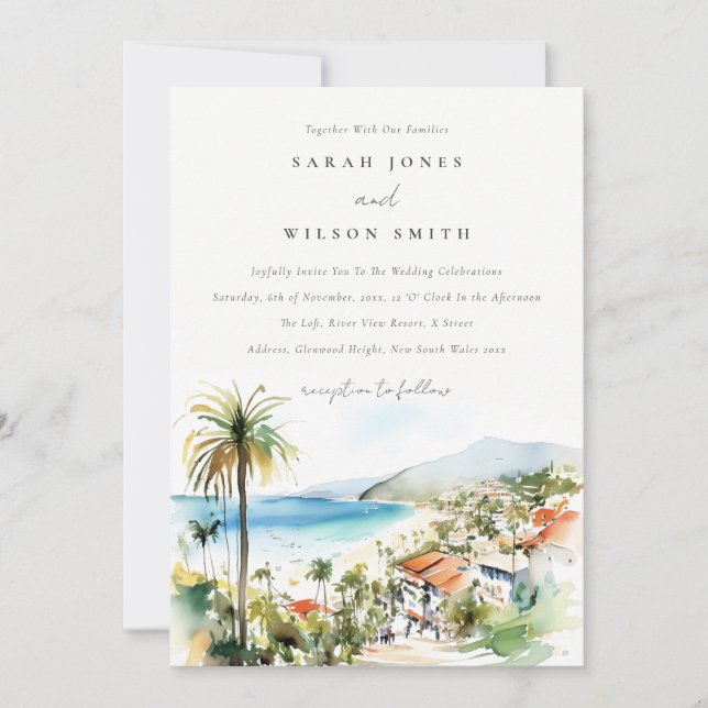Puerto Vallarta Mexico Watercolor scape Wedding Invitation (Front)