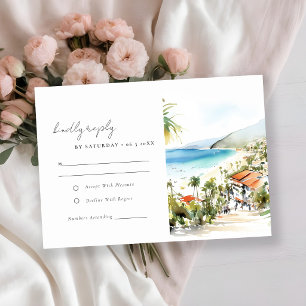 Puerto Vallarta Mexico Watercolor Scape Wedding RSVP Card