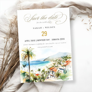 Puerto Vallarta Mexico Watercolor Scape Wedding Save The Date
