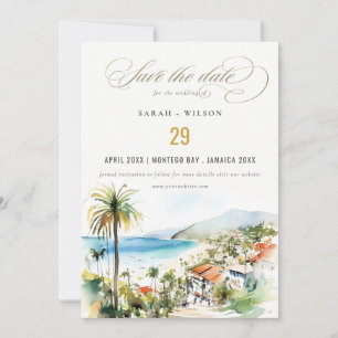 Puerto Vallarta Mexico Watercolor Scape Wedding Save The Date