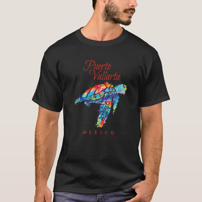 Puerto Vallarta Mexico Watercolor Sea Turtle T-Shirt (Front)