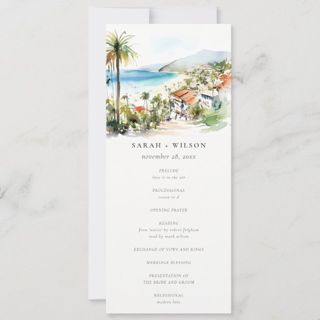 Puerto Vallarta Mexico Watercolor Wedding Program (Front)