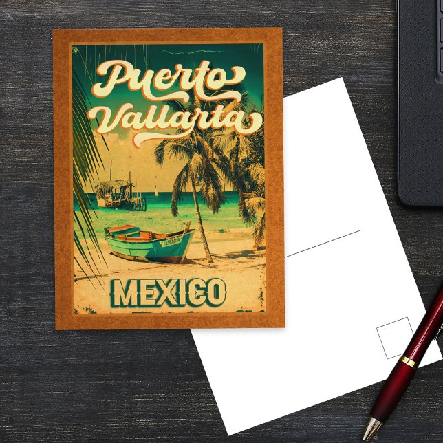 Puerto Vallarta Palm Tree Retro 80s Mexican Playa Postcard (Creator Uploaded)
