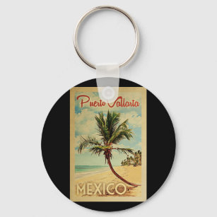 Puerto Vallarta Palm Tree Vintage Travel Key Ring