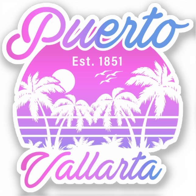 Puerto Vallarta Retro Sunset 80s Palm Trees (Front)