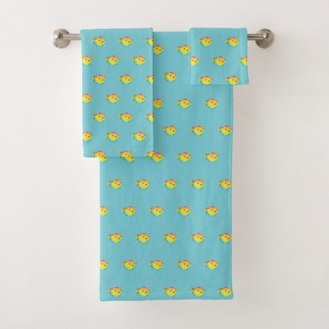 Puffer fish bath towel set (Insitu)