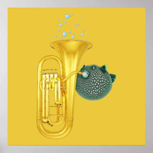 Puffer Fish Playing Tuba Poster (Front)