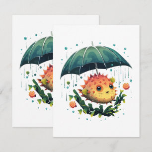 Puffer Fish Rainy Day With Umbrella Card