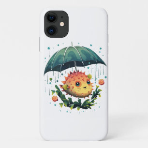 Puffer Fish Rainy Day With Umbrella iPhone 11 Case