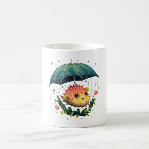 Puffer Fish Rainy Day With Umbrella Coffee Mug