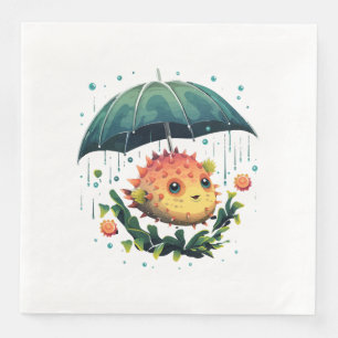 Puffer Fish Rainy Day With Umbrella Napkin
