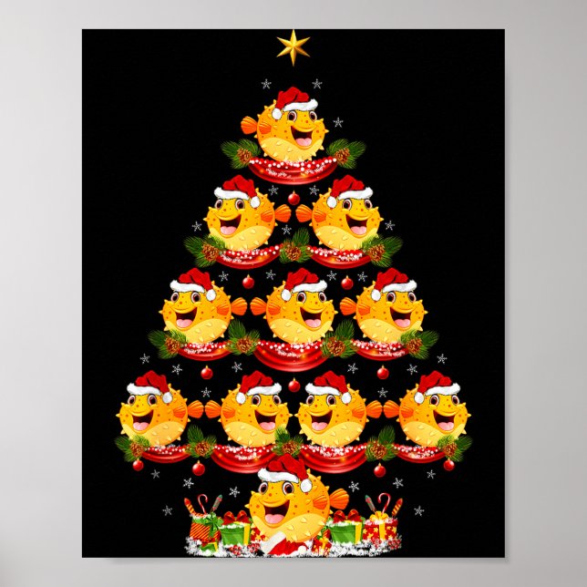 Puffer Fish Xmas Lighting Santa Puffer Fish Christ Poster (Front)