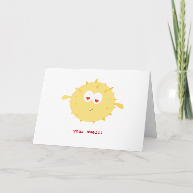 Puffer Fish Your Swell Folded Valentine's Day Card (Front)