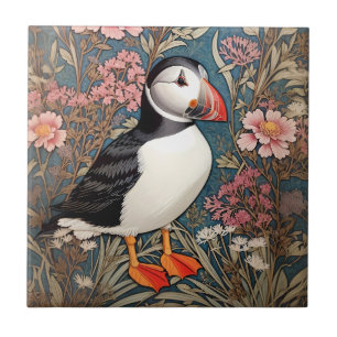 Puffin And Sea Thrift Flowers William Morris Ceramic Tile