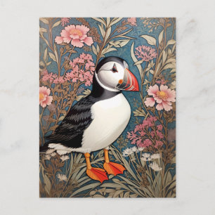Puffin And Sea Thrift Flowers William Morris Postcard