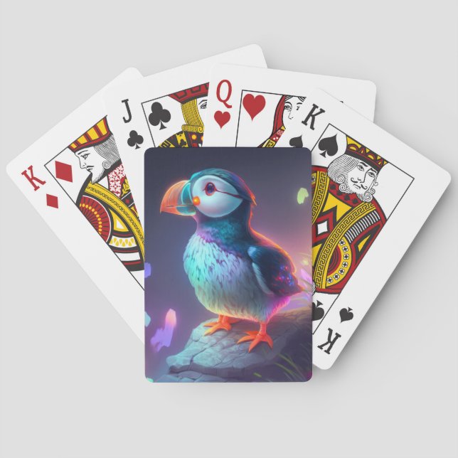 Puffin Bird Animal Portrait Painting Forest Spirit Playing Cards (Back)