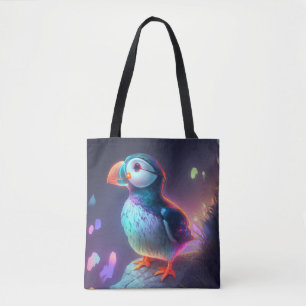 Puffin Bird Animal Portrait Painting Forest Spirit Tote Bag