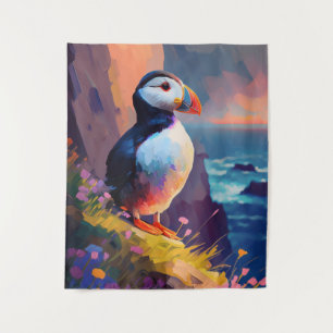 Puffin Bird Animal Portrait Painting Wildlife Free Tapestry