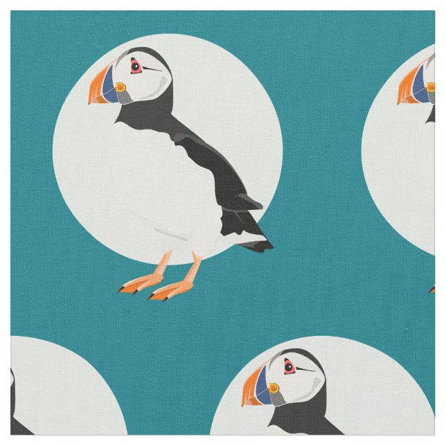 Puffin Bird Illustration Fabric (Close Up)