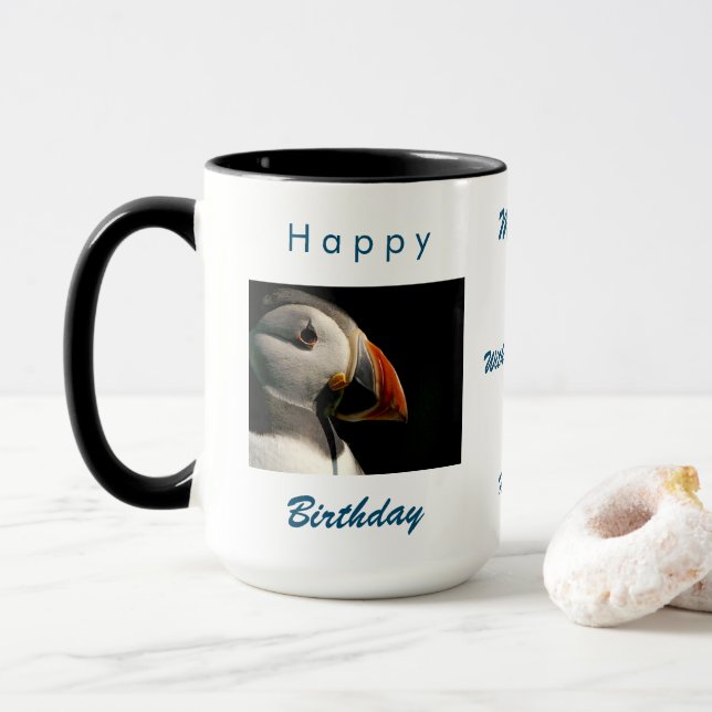 Puffin Bird Lover Birthday For Him Coffee Mug (With Donut)