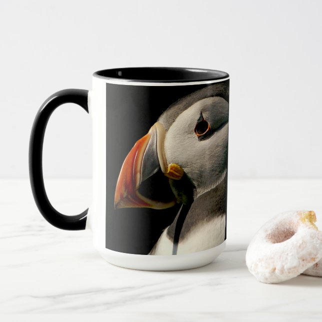 Puffin Bird Lover Wildlife Birthday Coffee Mug (With Donut)