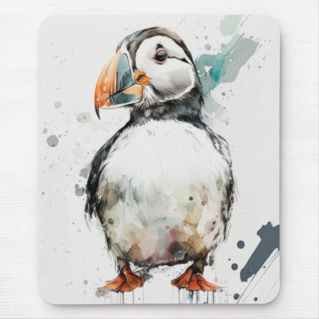 Puffin Bird Portrait Animal Painting Wildlife Free Mouse Pad (Front)