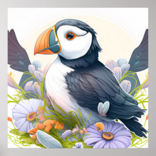 Puffin Bird Portrait Animal Painting Wildlife Free Poster