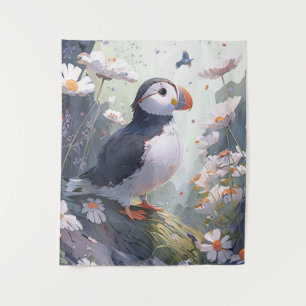 Puffin Bird Portrait Animal Painting Wildlife Free Tapestry