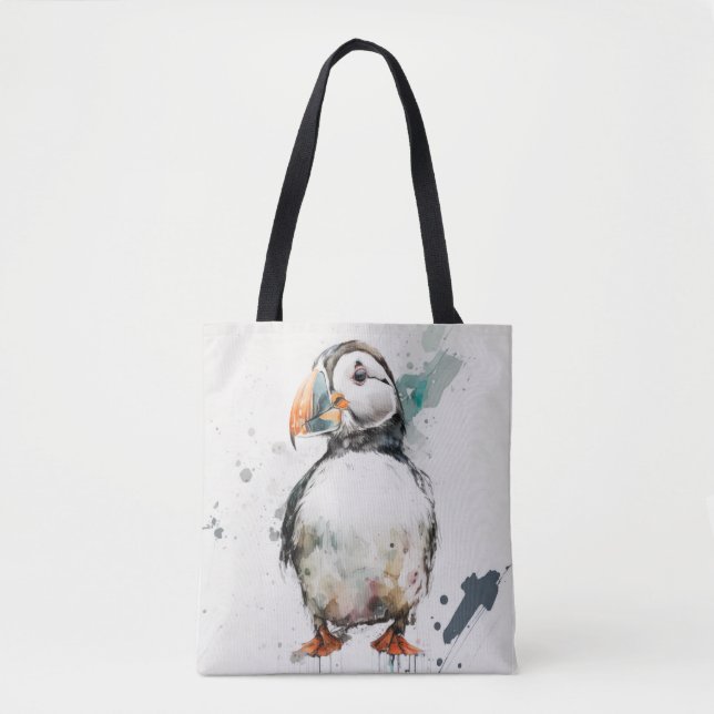 Puffin Bird Portrait Animal Painting Wildlife Free Tote Bag (Front)