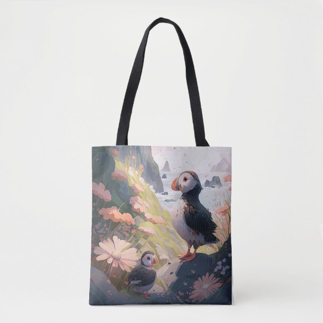Puffin Bird Portrait Animal Painting Wildlife Free Tote Bag (Front)