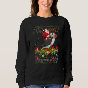 Puffin Bird  Ugly Santa Riding Puffin Christmas Sweatshirt