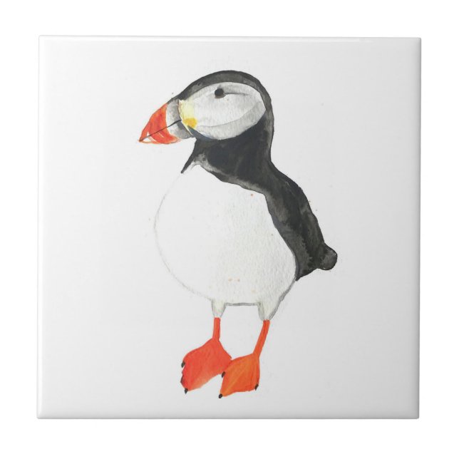 Puffin Bird Wildlife Watercolor Colourful  Ceramic Tile (Front)